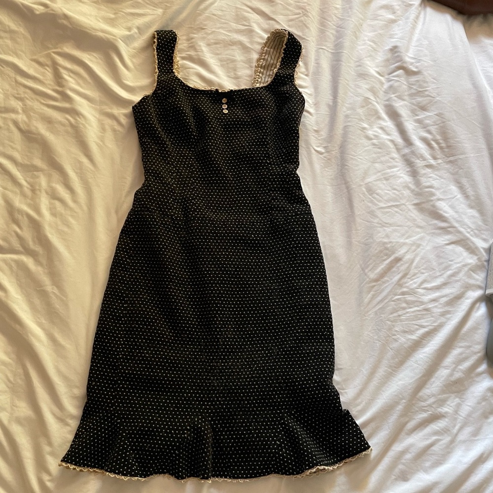 black and white polka dots dress with lace trim
